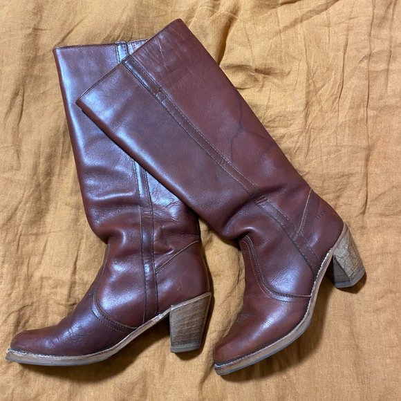 VINTAGE LEATHER BOOTS NARROW 8.5 & 14" CALF - Picture 1 of 5